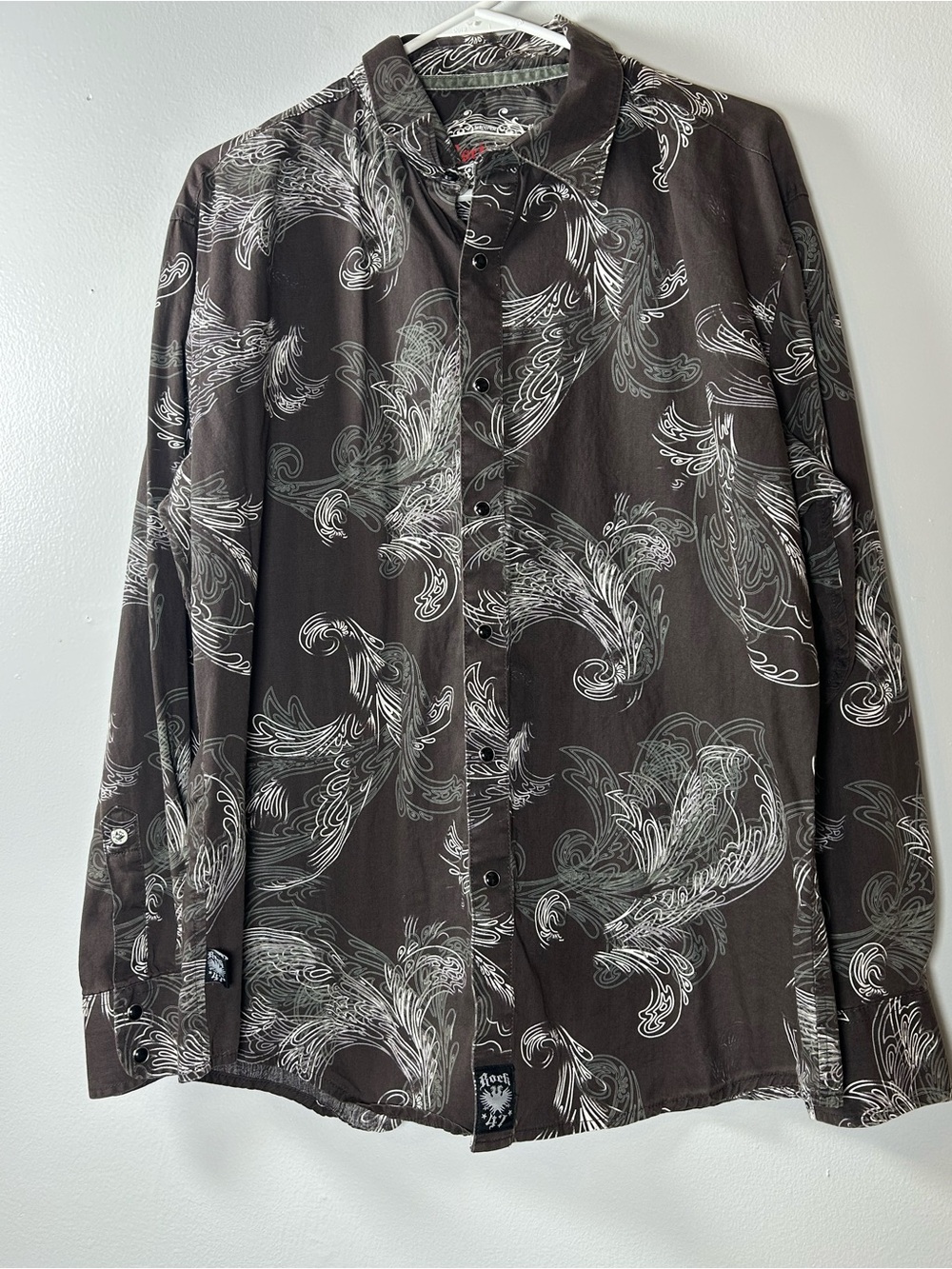 Rock 47 Shirt Mens Large Striped Paisley Black Brown Long Sleeve Western Rodeo